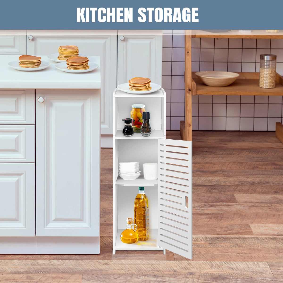 3-Tier Bathroom Floor Cabinet with Door - Freestanding Storage Organizer for Bathroom, Kitchen, Bedroom, Living Room