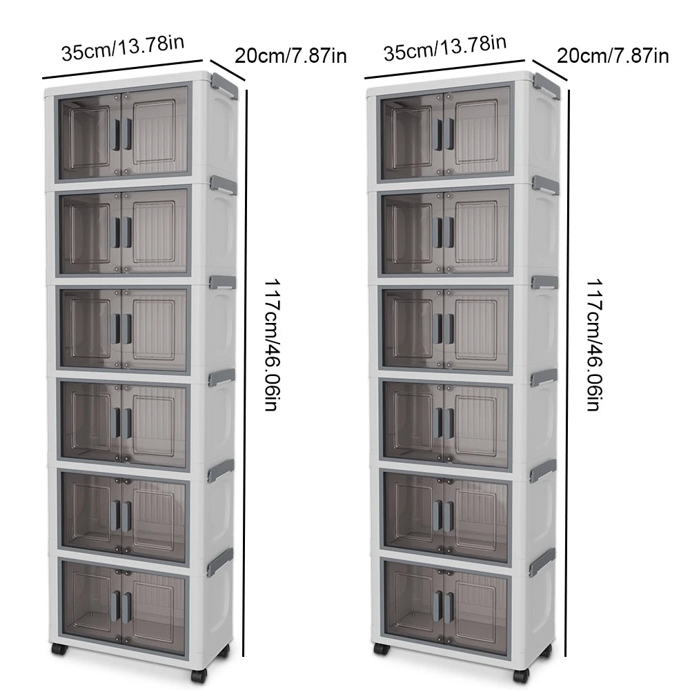 Foldable Double-Door Wardrobe Cabinet | 6 Shelves | Dustproof | 117cm