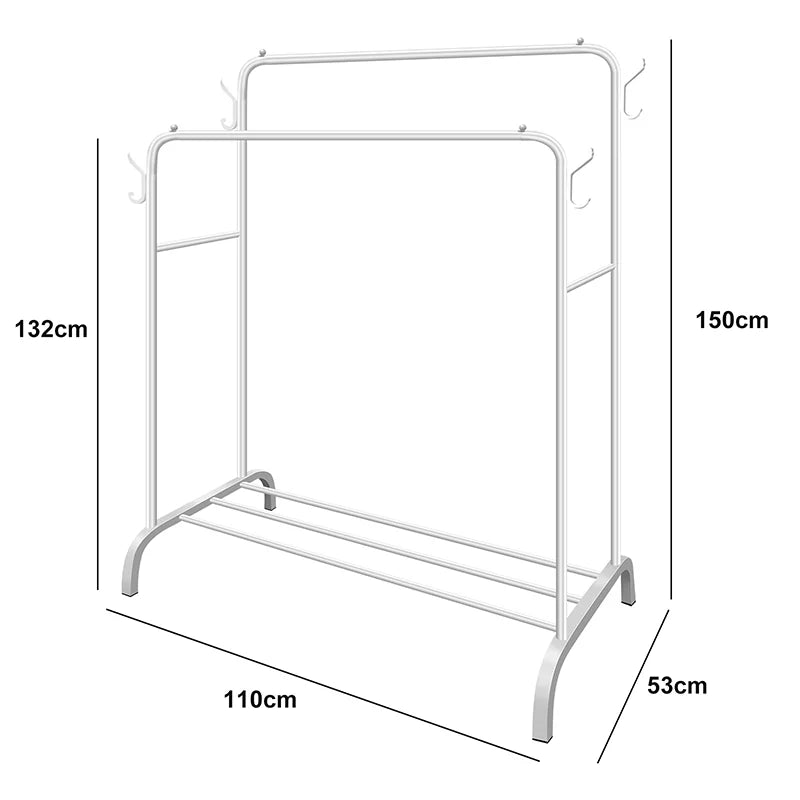 Double Rail Freestanding Clothes Rack | L110×W54×H150cm | Metal