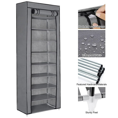 10 Tier Cabinet Storage Organiser Shoe Rack Stand Holds 27 Pairs Dustproof UK