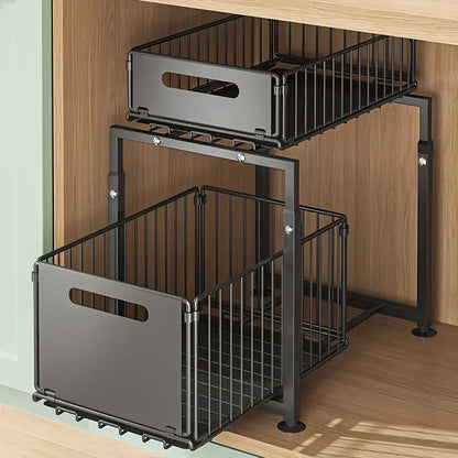 2-Tier Slide-Out Under Sink Storage Organiser with Adjustable Height