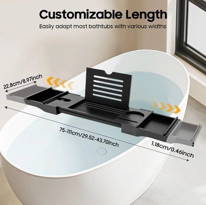 Expandable Bamboo Bath Caddy 75–111cm – Black