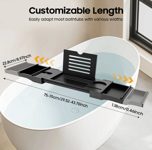 Expandable Bamboo Bath Caddy 75–111cm – Black