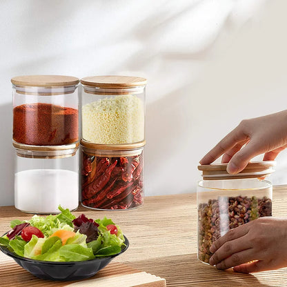 10-Piece Glass Storage Jar Set with Wooden Lids | 250ml & 350ml | Tea, Coffee & Pantry Organiser
