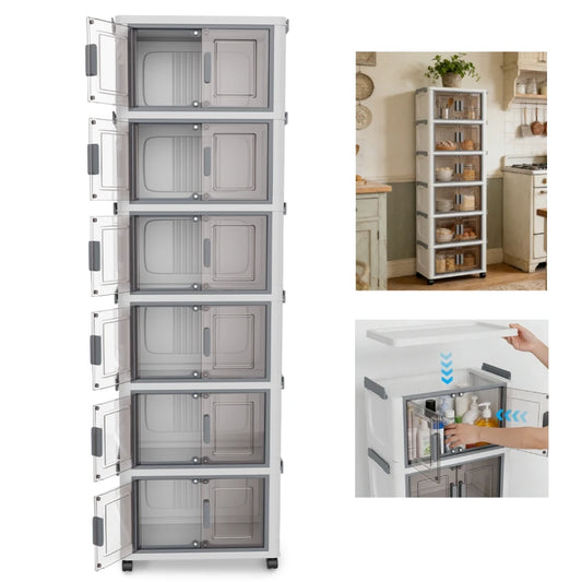 35x20x117cm Multifunction Folding Storage Cabinet Dustproof Wardrobe Closet Organizer Easy-to-Install Storage Boxes Double-door Organizer Box floor-standing