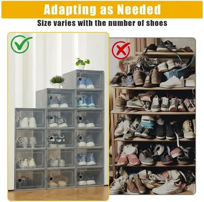 15pcs Foldable Shoe Boxes Stackable Shoe Cases Storage Plastic Shoes Box Dustproof Sneaker Boxes Shoes Furniture Organizers
