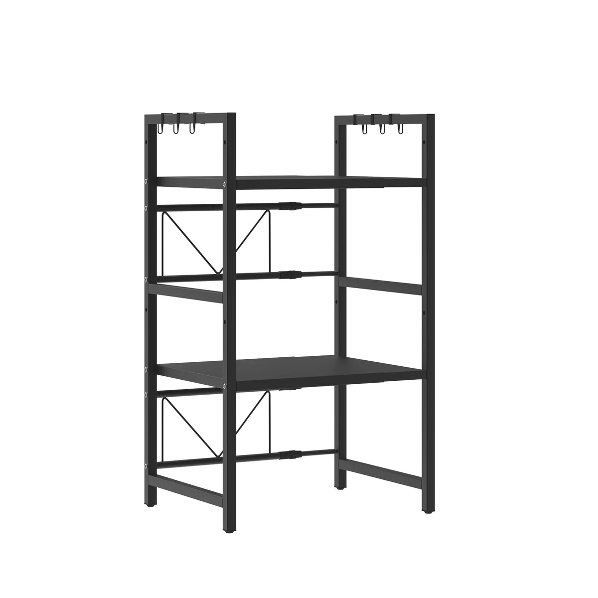 Extendable Microwave Rack, 3 Tier Microwave Rack with 6 Hooks, Microwave Rack, Kitchen Countertop Organiser