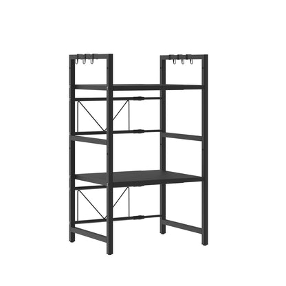 3-Tier Expandable Microwave Rack with 6 Hooks | Carbon Steel | Kitchen Countertop Organiser