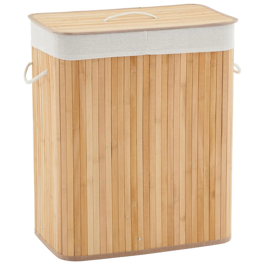 Bamboo Laundry Hamper 106L | Removable 4-Section Liner | Lid & Handles