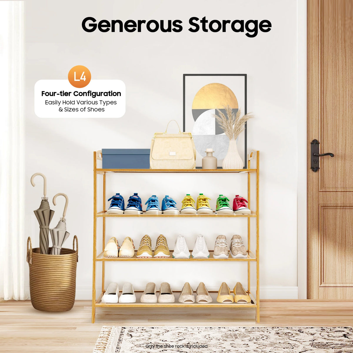 4-Tier Bamboo Shoe Rack | Stackable | Indoor & Outdoor | Entryway Organiser