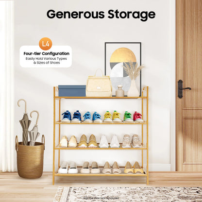 4-Tier Bamboo Shoe Rack | Stackable | Indoor & Outdoor | Entryway Organiser