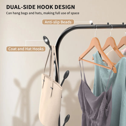 Freestanding Pole Clothes Rack with 8 Side Hooks | Floor-Standing Drying Shelf