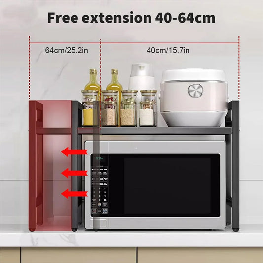 Retractable 2-Tier Microwave & Seasoning Shelf | Expandable 40–64cm
