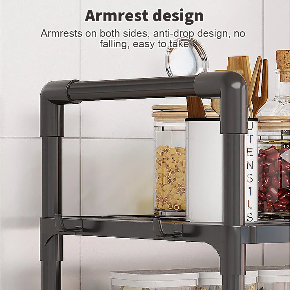 Multi-Purpose Kitchen Storage Rack for Microwave, Oven, Countertop Organizer with Tool Hooks Tidying Shelves Kitchen Accessories