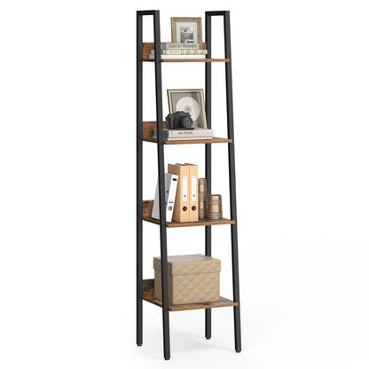 VASAGLE 4-Tier Narrow Ladder Bookcase | 88lb Capacity | Brown & Black