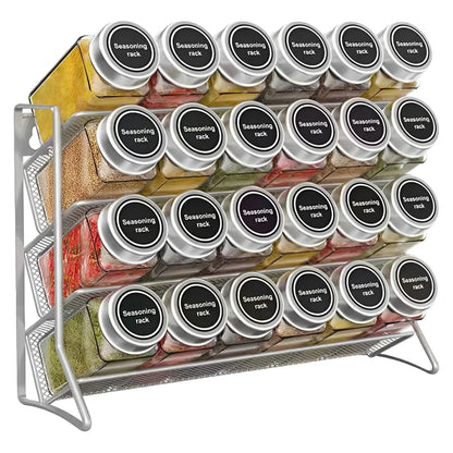 4 Tier Cupboard Storage Shelf Metal Spice Seasoning Jar Organizer Rack Wall Mount Non-Slip Kitchen Pantry Small Can Stand Holder