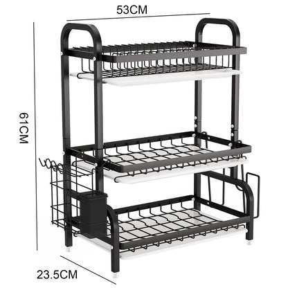 3-Tier Dish Drying Rack with Drainboard | Large Capacity | Rust-Proof Kitchen Organiser