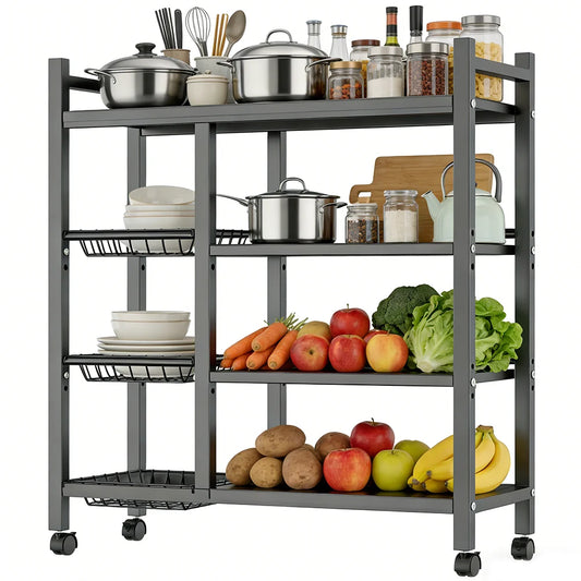 New Metal Shelf 4-Tier Storage Rack with Wheels Utility Rack Shelf Basket for Kitchen Bathroom Organizer 92*32*108cm