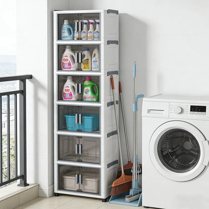 Foldable Double-Door Wardrobe Cabinet | 6 Shelves | Dustproof | 117cm