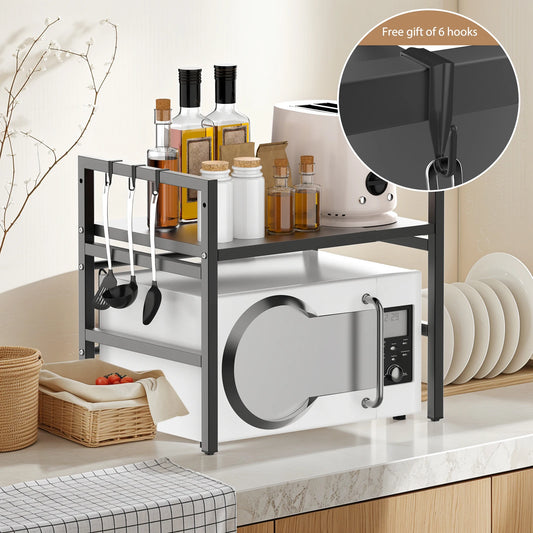 Expandable 2-Tier Microwave Shelf with 6 Hooks