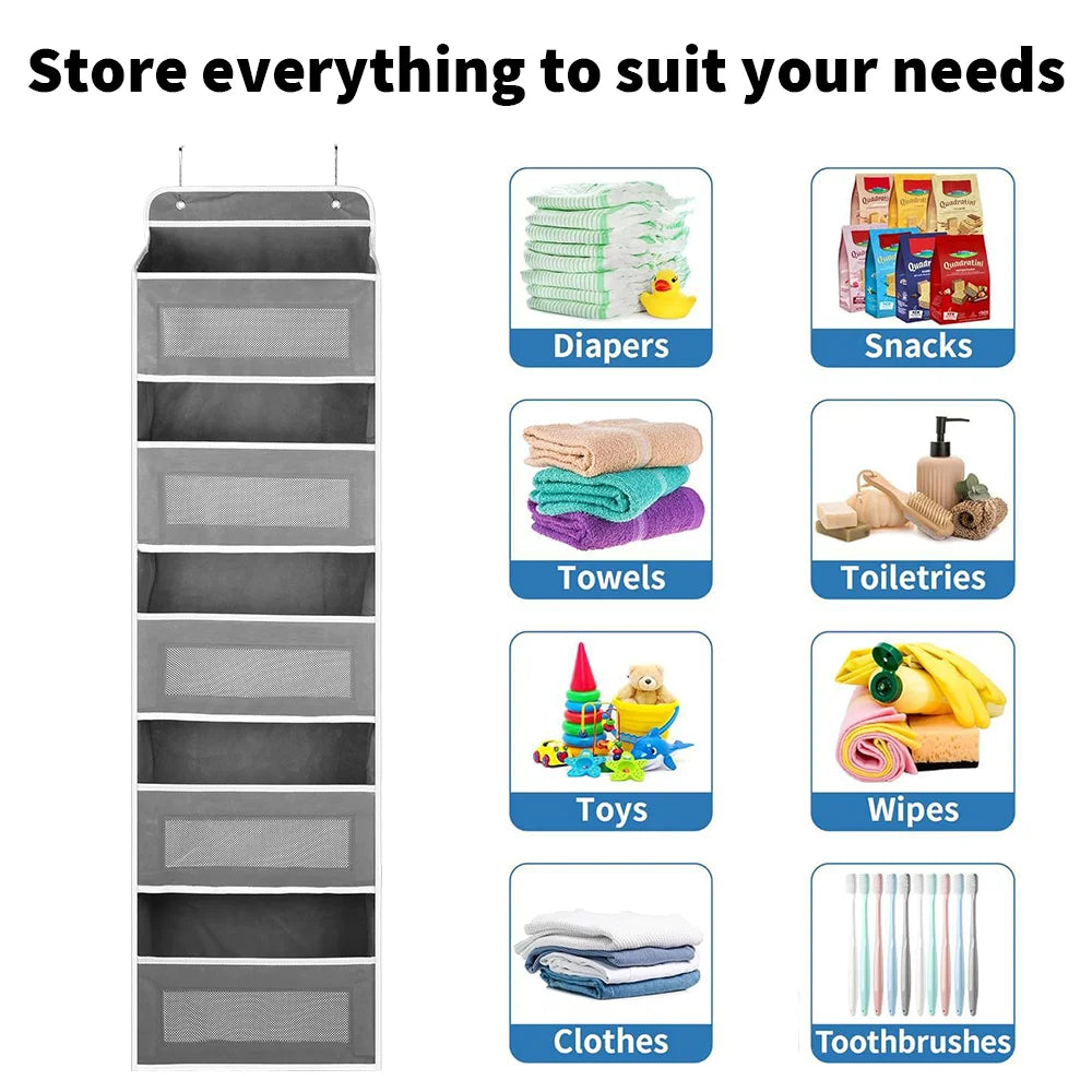 Over-Door Hanging Organiser | 5 Large + 10 Mesh Pockets | 146cm