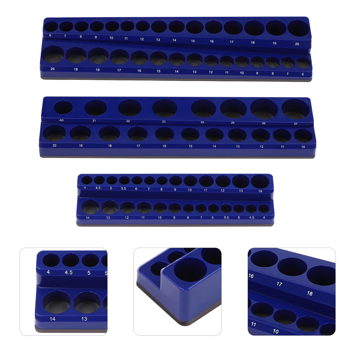 3PCS Magnetic Socket Organizer Magnetic Socket Holder Socket Tray Hold Capacity 68 Pieces