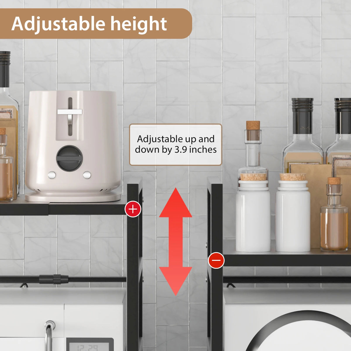 Expandable 2-Tier Microwave Rack with 6 Hooks | Kitchen Countertop Organiser