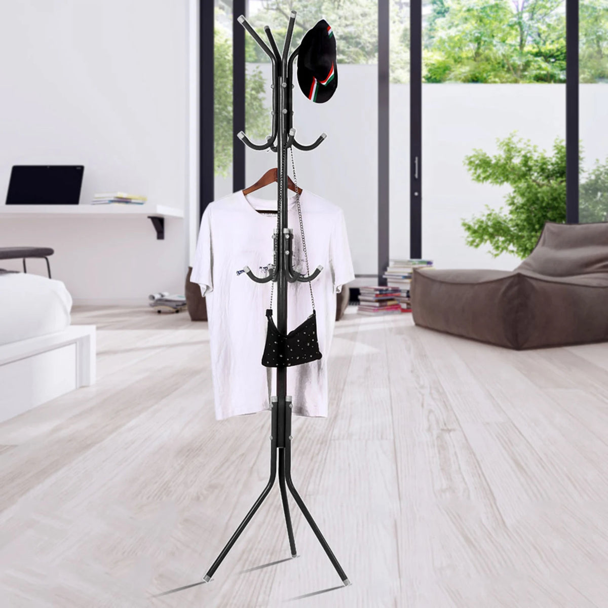 Multi-Hook Metal Coat & Hat Rack Tree Stand | 10 Hooks | 174cm