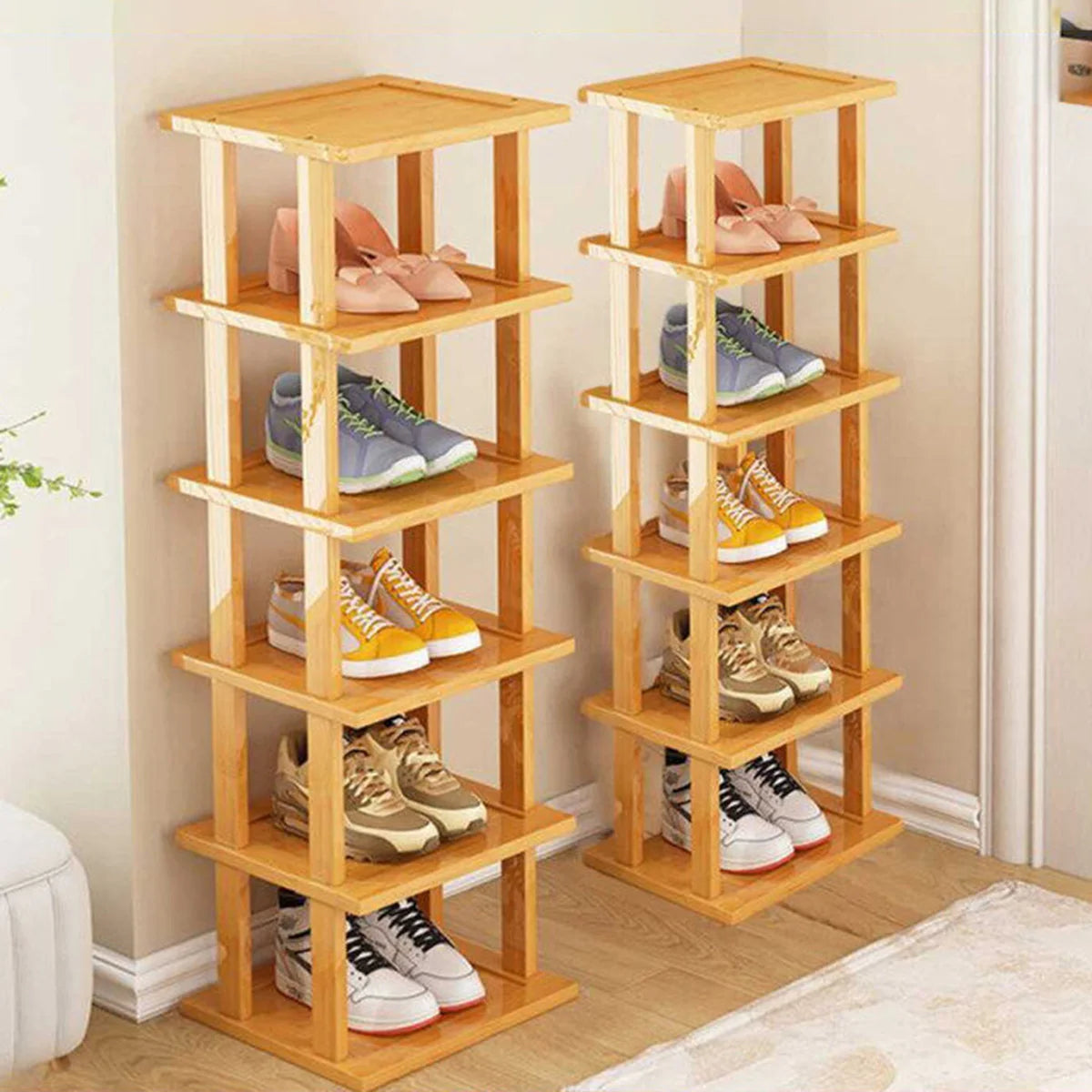 6-Tier Stackable Bamboo Shoe Rack – Space-Saving Corner Organiser