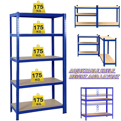 BRIEFNESS Blue 5-Tier Heavy Duty Boltless Metal Shelving Unit - 875kg Capacity Workshop/Office Storage Rack - Easy Assembly
