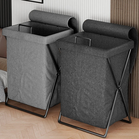 Foldable Laundry Basket Hamper with Lid & Metal Frame
