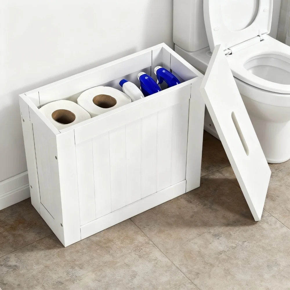Small & neat Bathroom Storage Unit Toilet Cleaning Tidy Box, Freestanding Toilet Roll Cabinet, Multi Purpose Storage Unit, White