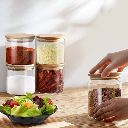 10-Piece Glass Storage Jar Set with Bamboo Lids | 250ml & 350ml | Pantry & Kitchen Organiser