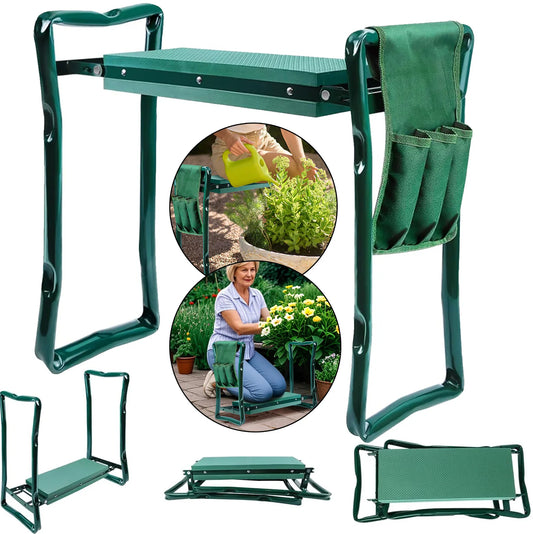 DayPlus Heavy Duty Garden Kneeler Seat with Handles & Tools Bag, Multi-Use Foldable EVA Foam Padded Kneeling Stool for Gardening