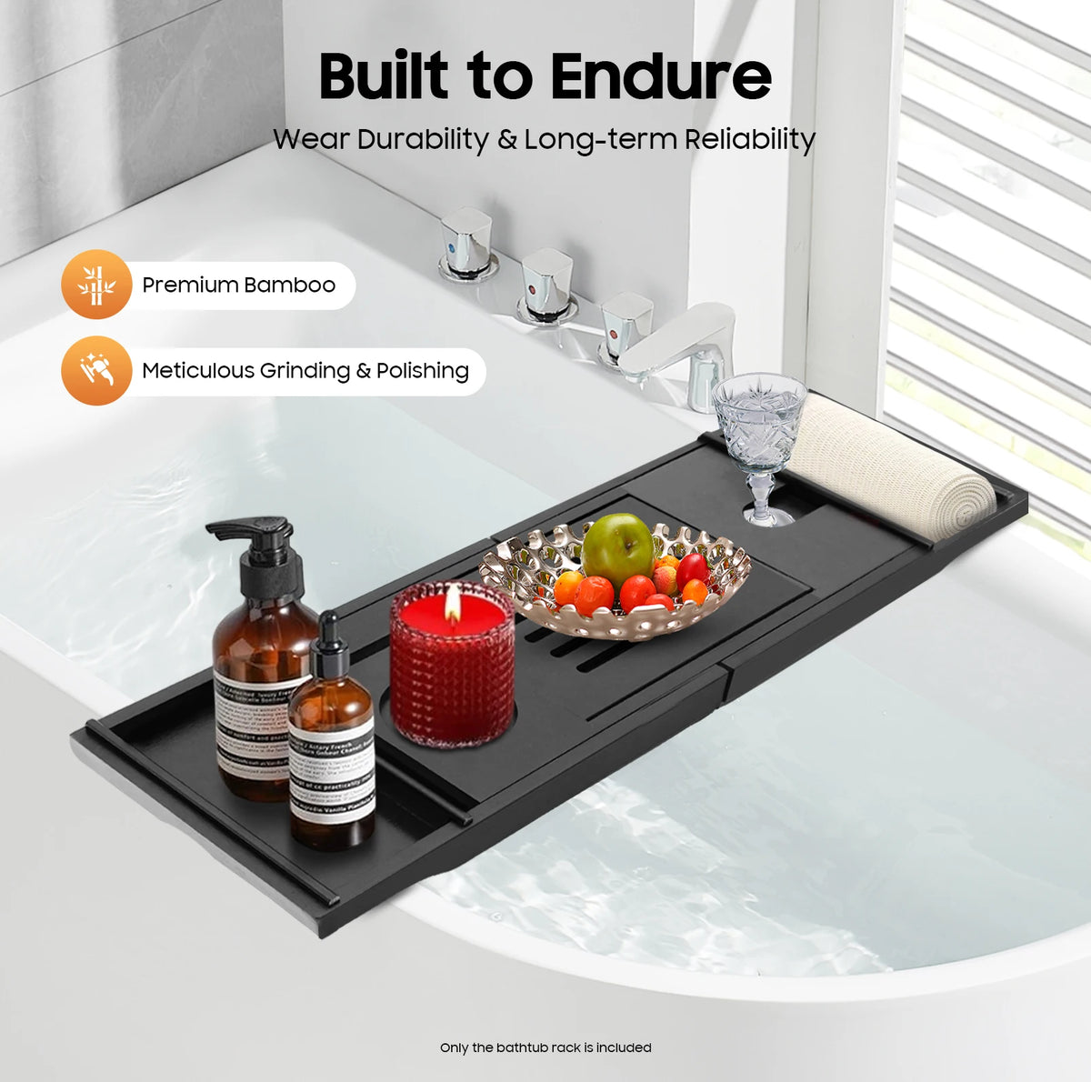 Expandable Bamboo Bath Caddy 75–111cm – Black