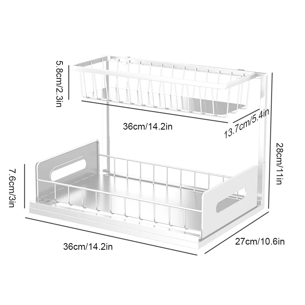 2 Tier Storage Rack Pull Out Under Sink Organizer Spice Racks Multi-purpose Storage Shelves for Kitchen Bathroom