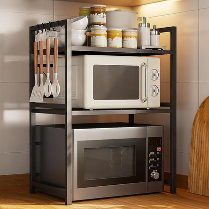 Retractable 2-Tier Microwave & Seasoning Shelf | Expandable 40–64cm
