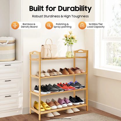 4-Tier Bamboo Shoe Rack | Stackable | Indoor & Outdoor | Entryway Organiser
