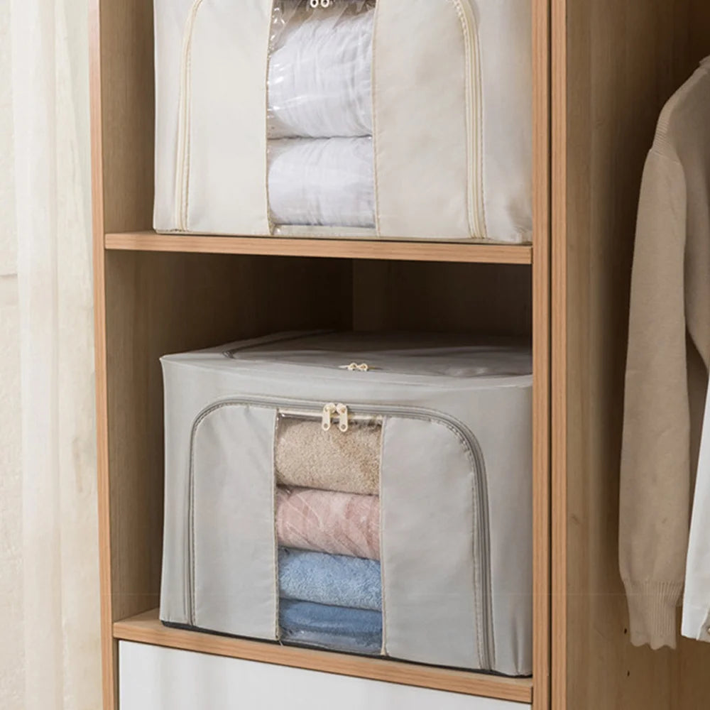 2pc Storage Bag 24L Large Box with Metal Frame Oxford Foldable Comforter Duvet Seasonal Clothes Toy Storage Bin Closet
