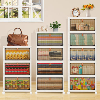 3/4/5 Tier Stackable Storage Boxes with Lids,Sturdy PP Matterial, Foldable Plastic Storage Unit for Toys/Office Supplies/Clothes