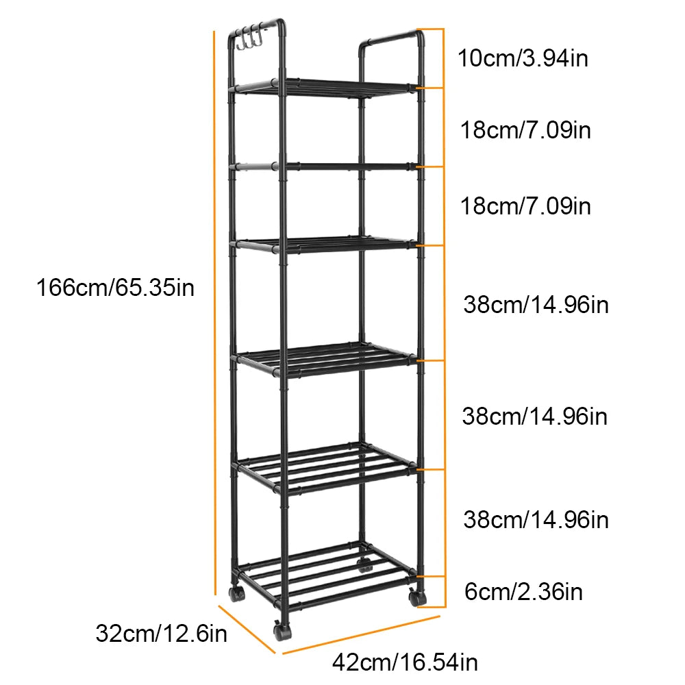 6-Tier Rolling Storage Shelf Unit | Microwave & Kitchen Organiser | 35 kg