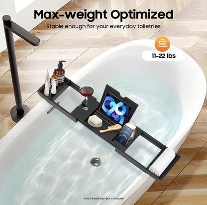 Bathtub Shelf Bamboo Bathtub Tray 75-111cm Expandable Shower Black Caddy Rack Towel Book Wine Holder