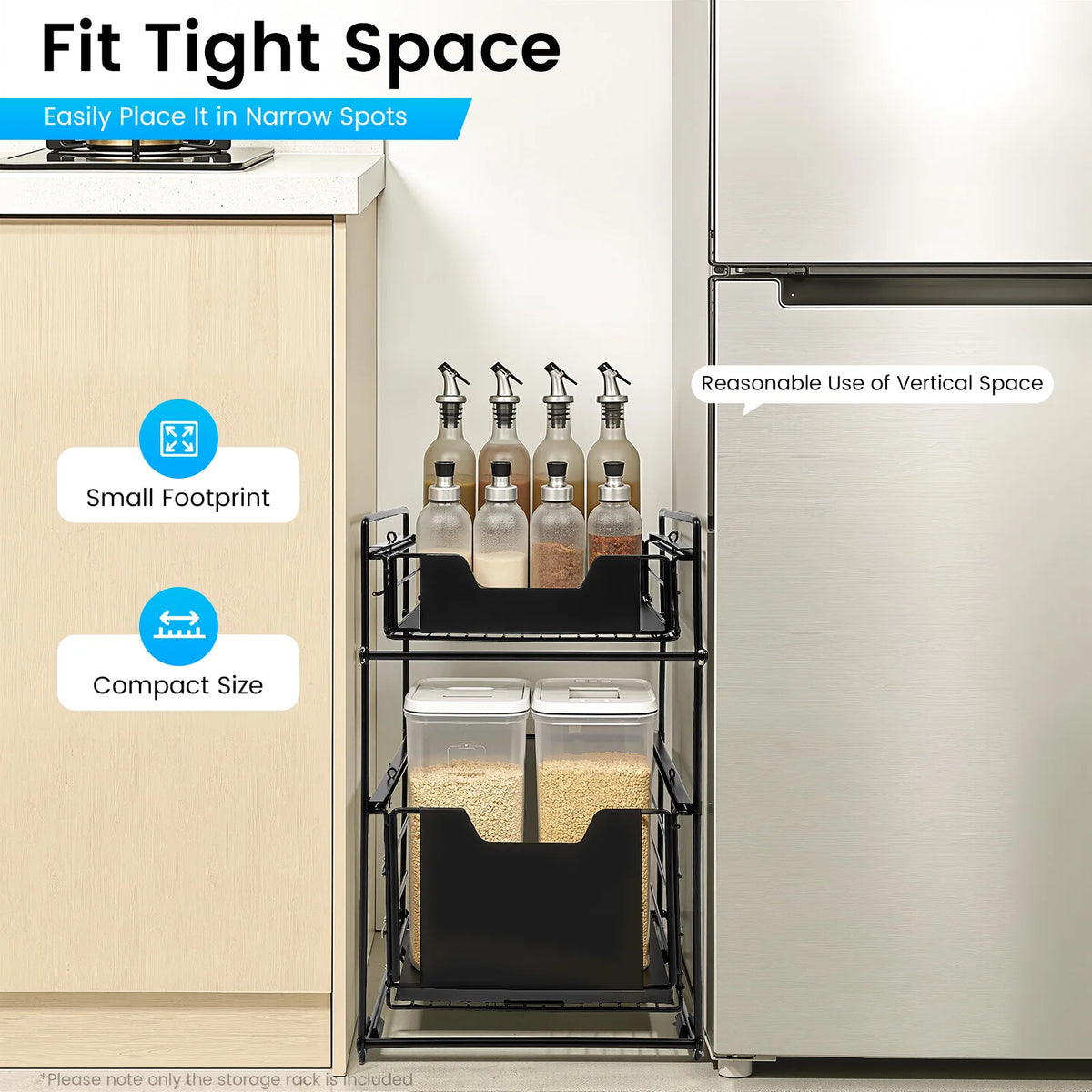 2-Tier Pull-Out Under-Sink Cabinet Organiser | Adjustable Slide-Out Drawer