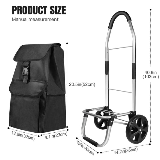 DayPlus Folding Shopping Trolley, Shopping Cart w/ Detachable Shopping Bag, Mudguard Stair Climbing Wheels Grocery Trolley, 40L