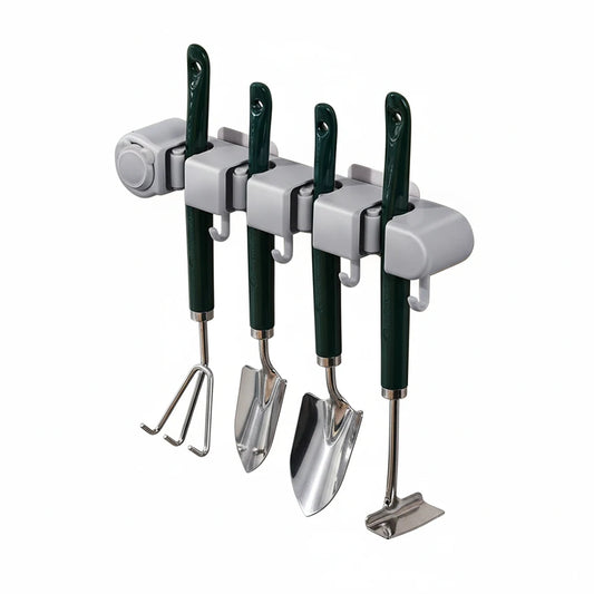No-Drill Wall-Mounted Broom & Mop Holder - Bathroom Storage Rack for Mops, Brooms & Cleaning Supplies