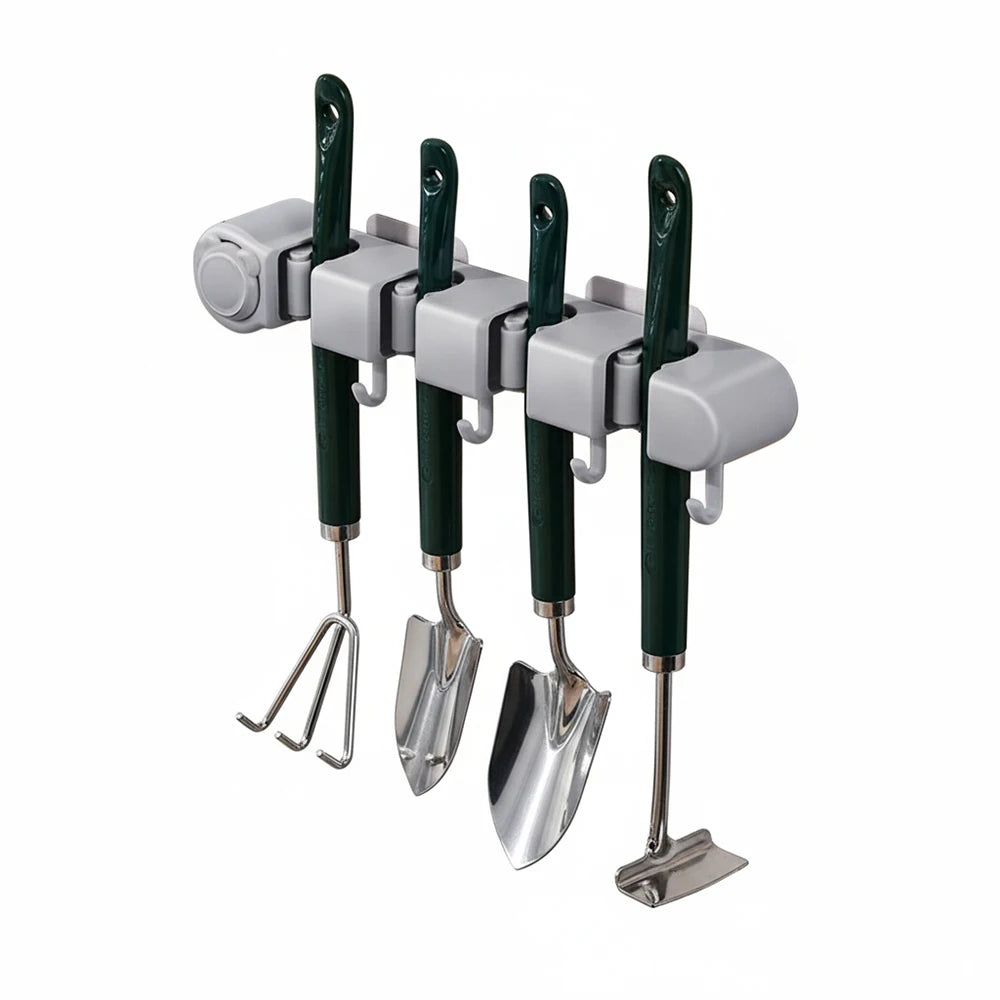 No-Drill Wall-Mounted Broom & Mop Holder - Bathroom Storage Rack for Mops, Brooms & Cleaning Supplies