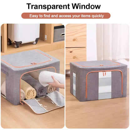 Set of 3 Foldable Clothes Storage Boxes with Metal Frame | Large Capacity Wardrobe Organiser