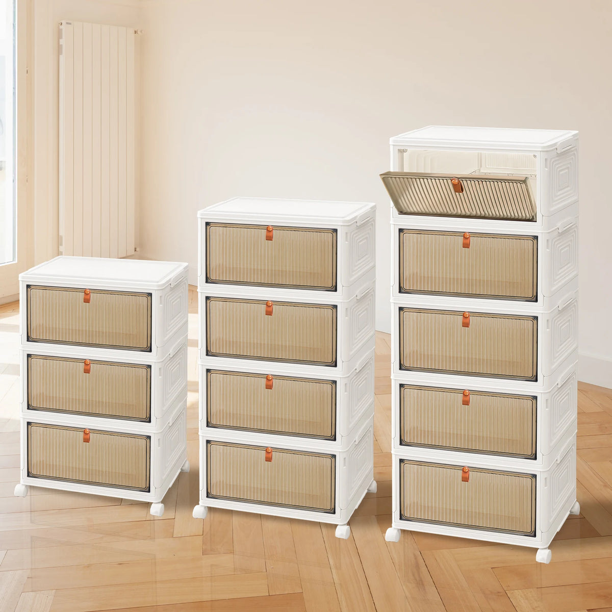 3/4/5 Tier Stackable Plastic Storage Boxes with Lid and Wheels, Sturdy PP Material, 39x28x59/78.5/98cm, Easy to Assemble