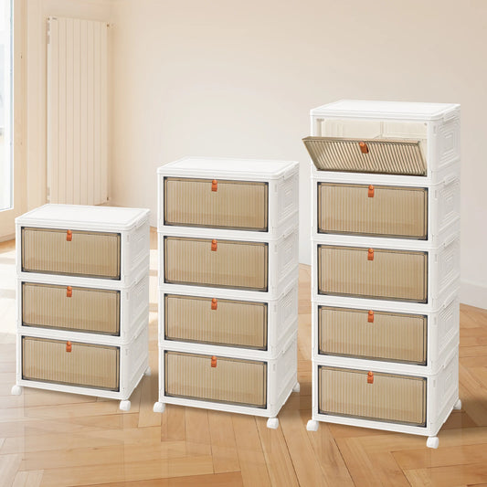 3/4/5 Tier Stackable Plastic Storage Boxes with Lid and Wheels, Sturdy PP Material, 39x28x59/78.5/98cm, Easy to Assemble