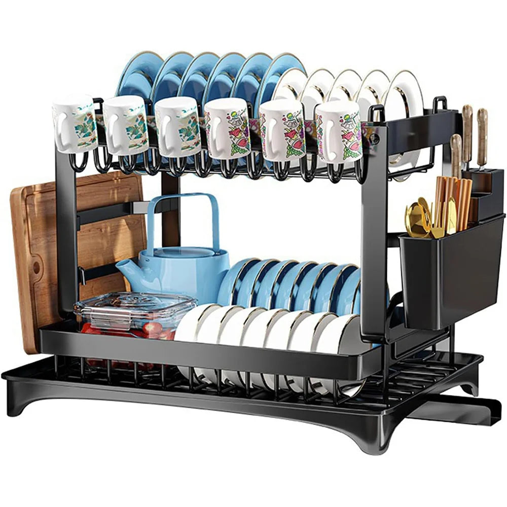 Adjustable Dish & Bowl Drainer Rack with Cutlery & Cup Holders | Anti-Rust Iron